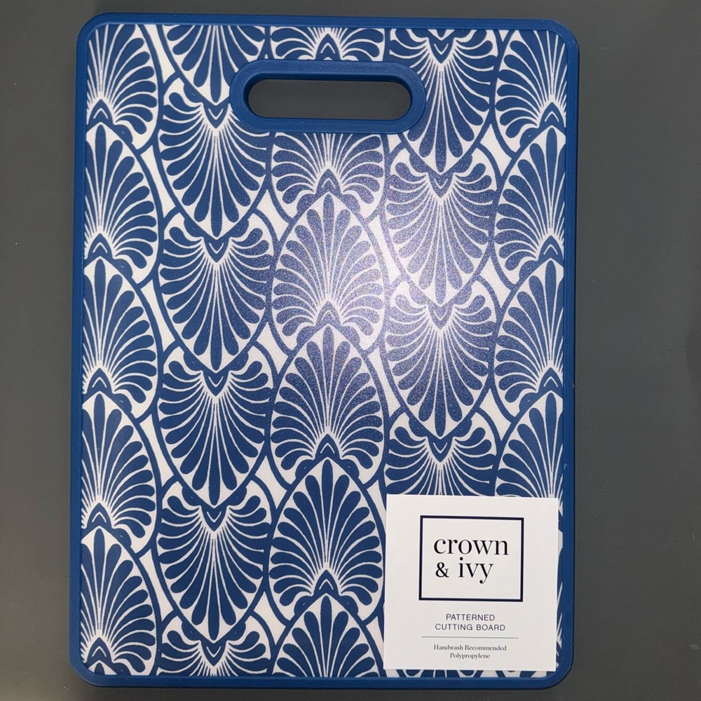 Crown & Ivy Blue and White Patterned Cutting Board, NEW